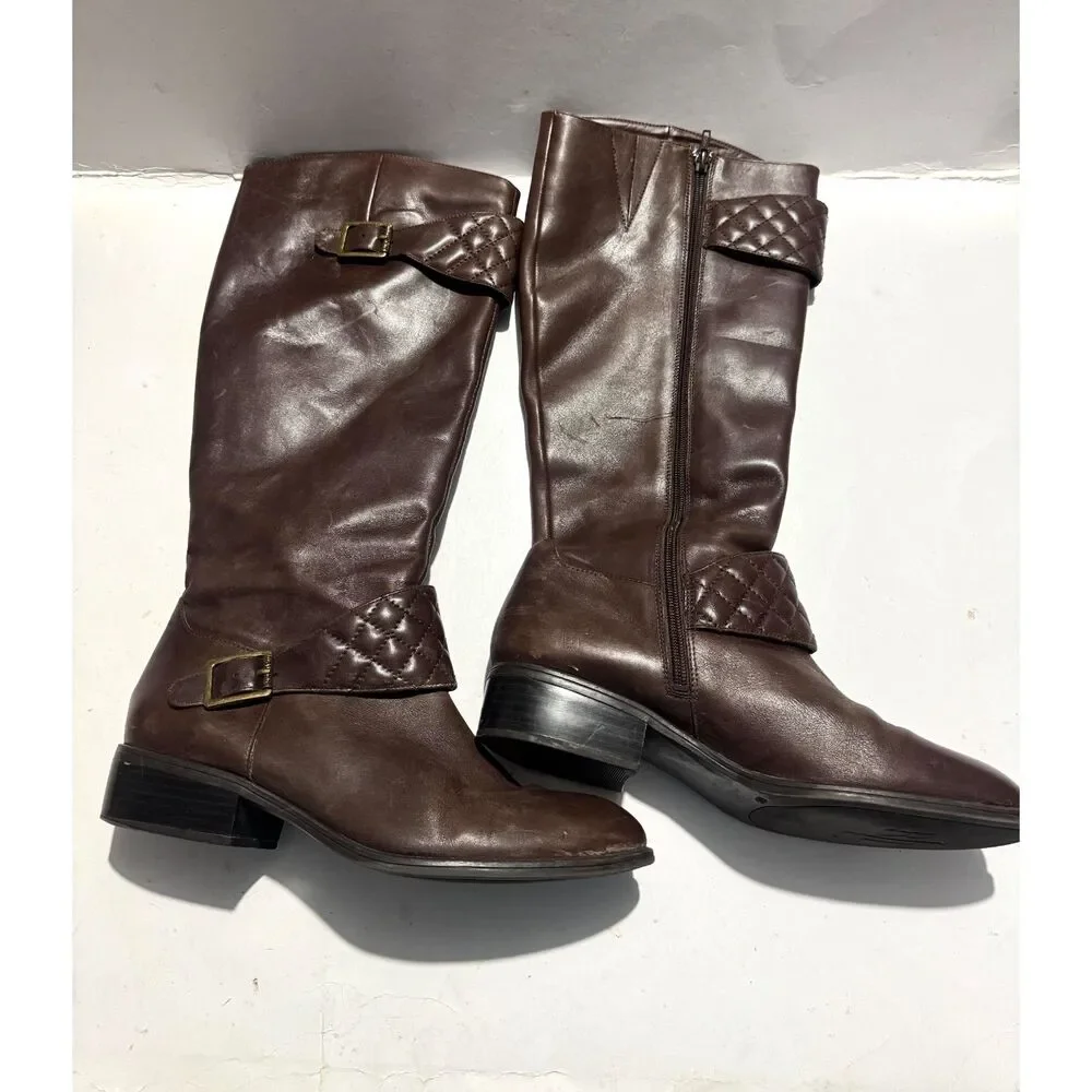 Ralph Lauren Meveah leather high boots chocolate brown equestrian women 10B
